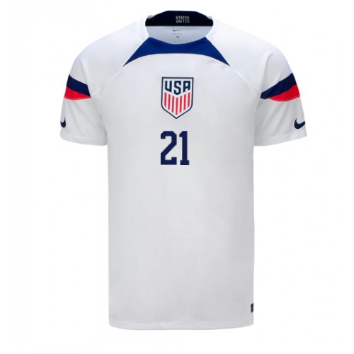 United States Timothy Weah #21 Replica Home Shirt World Cup 2022 Short Sleeve
